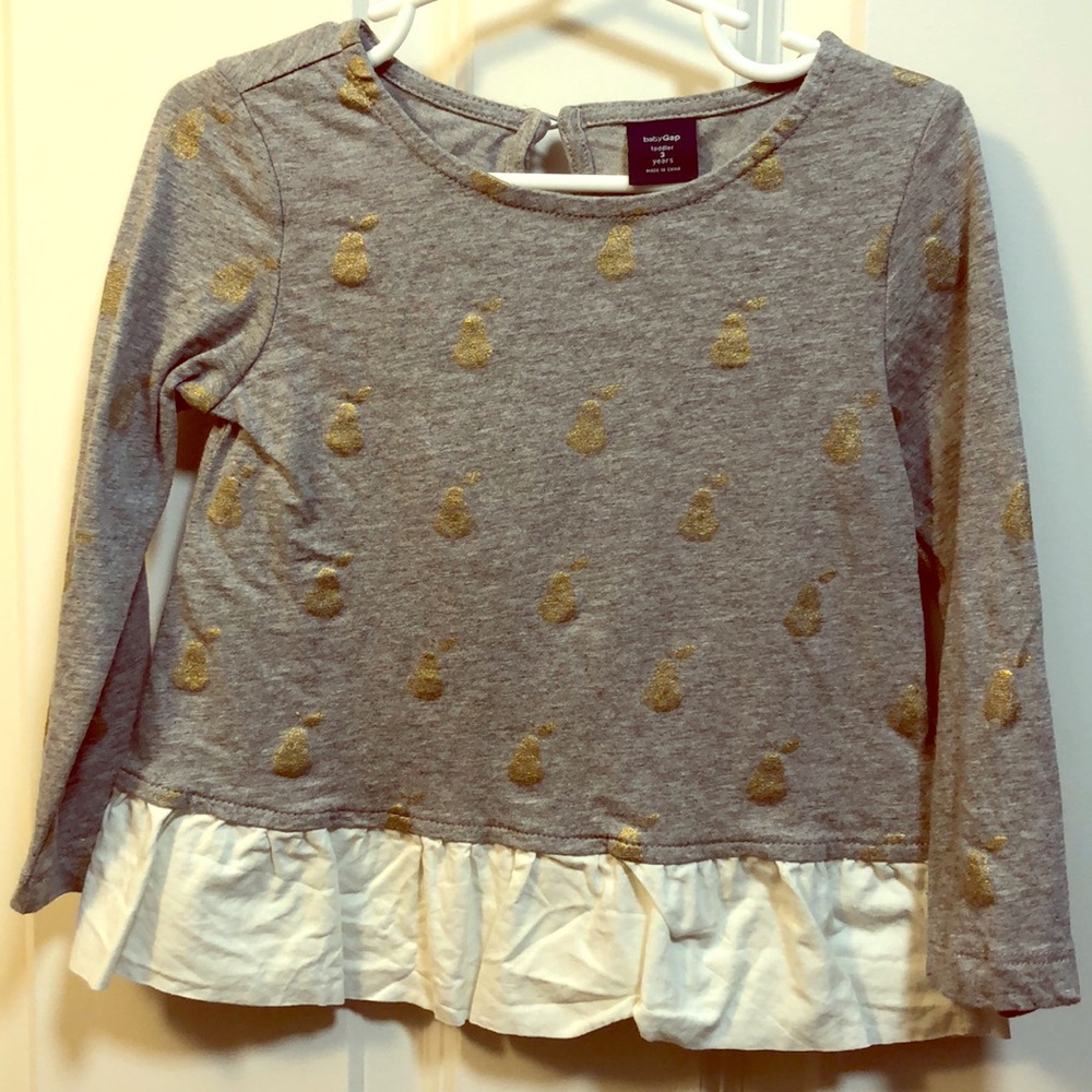 EUC 3T Gap Grey w/ Gold Pears Ruffle Top!